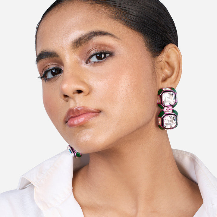 Jungle Green Oversized Double Crystal Studs