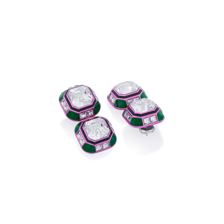 Jungle Green Oversized Double Crystal Studs