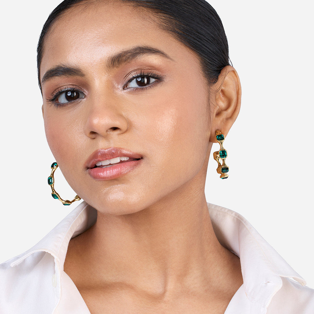 Jungle Green Crystal Hoop Earrings