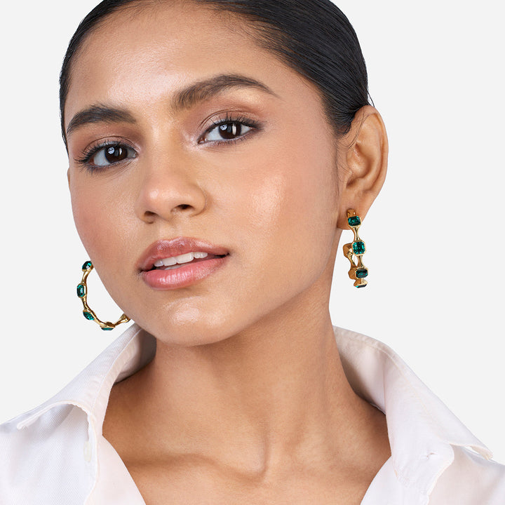 Jungle Green Crystal Hoop Earrings