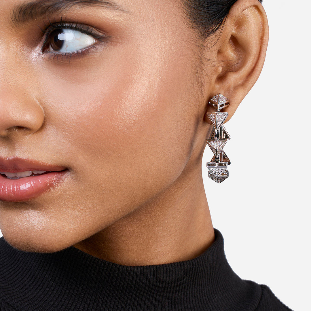 Chrome Pyramid Hoop Earrings