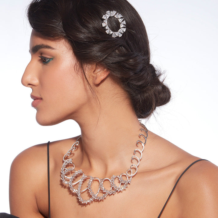 Louvre 925 Silver Rève Crystal Hair Pin - Isharya | Modern Indian Jewelry