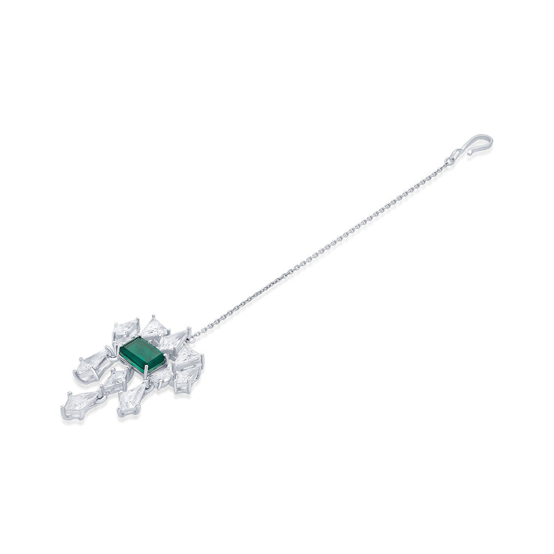 Provence 925 Silver Emerald Doublet Baroque Maangtikka - Isharya | Modern Indian Jewelry