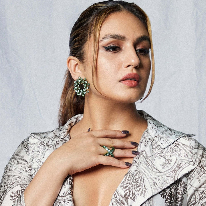 Parakeet Green Cross Ring - Isharya | Modern Indian Jewelry