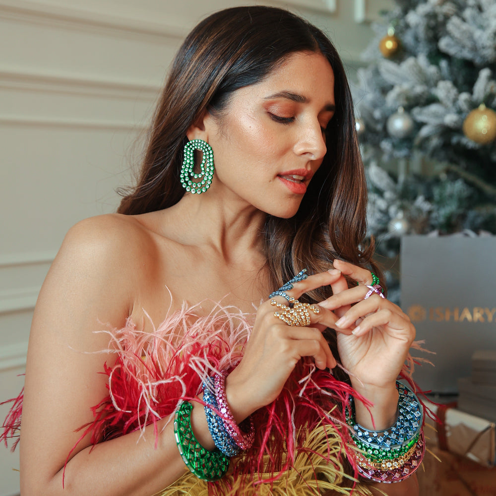 Parakeet Green Tri Layered Earrings - Isharya | Modern Indian Jewelry