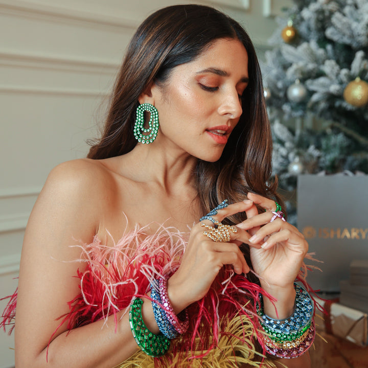 Rani Pink Oval Hinge Bangle - Isharya | Modern Indian Jewelry