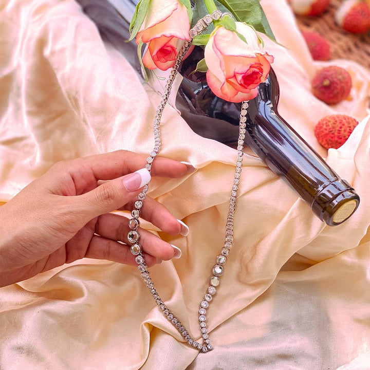 Nazm Mirror & CZ Long Necklace - Isharya | Modern Indian Jewelry