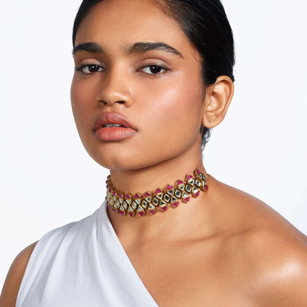 Begum Haute Pink Mughal Choker - Isharya | Modern Indian Jewelry