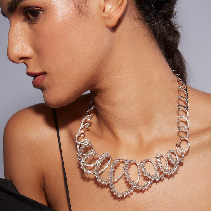 Kyoto 925 Silver Spiral Rève Crystal Necklace - Isharya | Modern Indian Jewelry