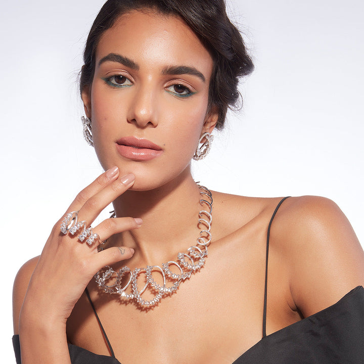 Kyoto 925 Silver Spiral Rève Crystal Necklace - Isharya | Modern Indian Jewelry