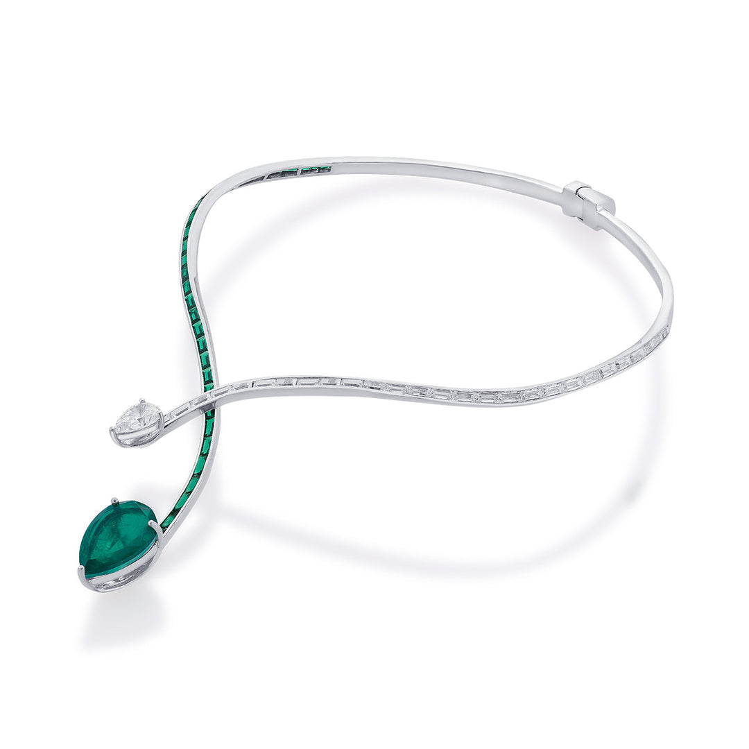 Bahamas 925 Silver Emerald Hydro Coil Necklace - Isharya | Modern Indian Jewelry