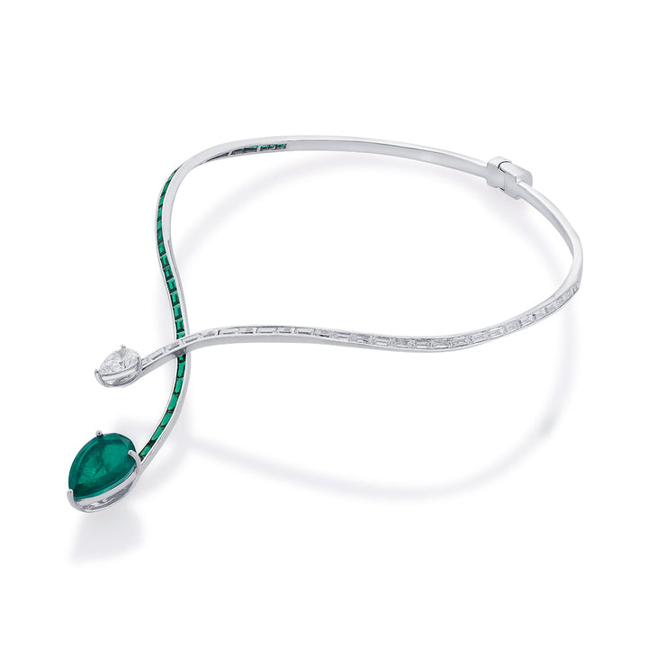Bahamas 925 Silver Emerald Hydro Coil Necklace - Isharya | Modern Indian Jewelry