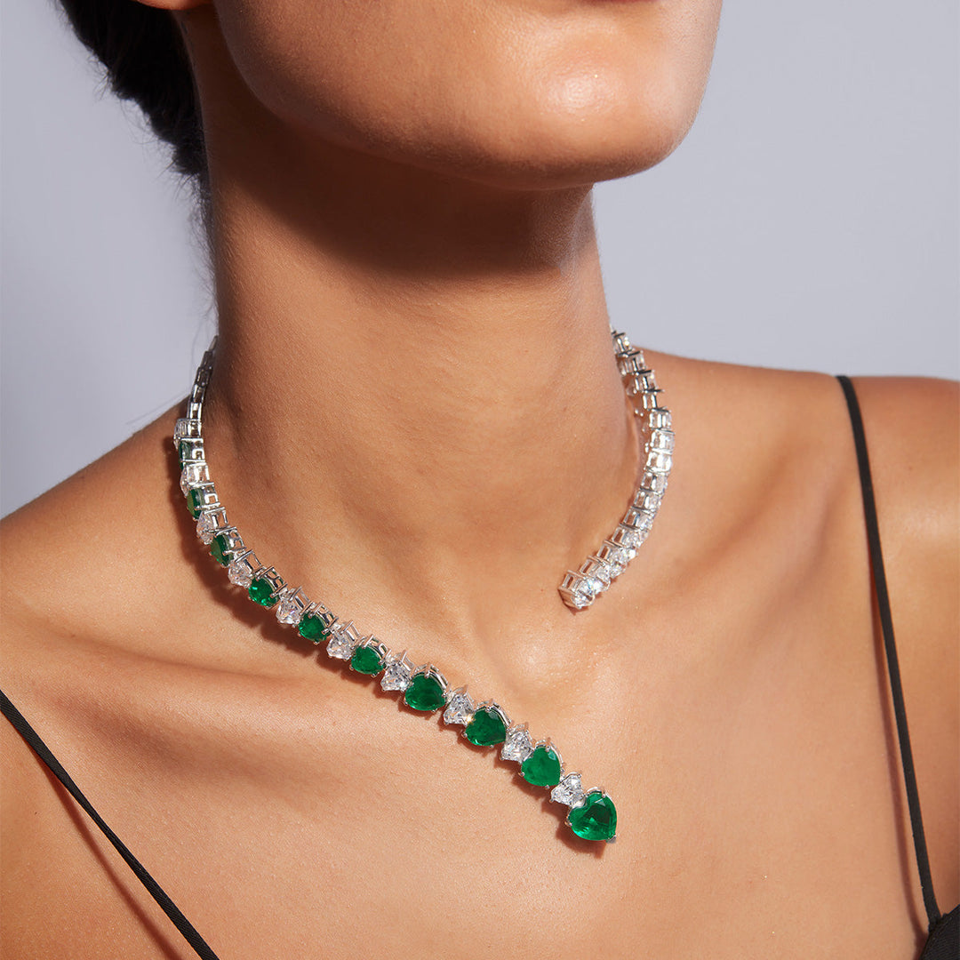 Provence 925 Silver Emerald Doublet Coil Necklace - Isharya | Modern Indian Jewelry