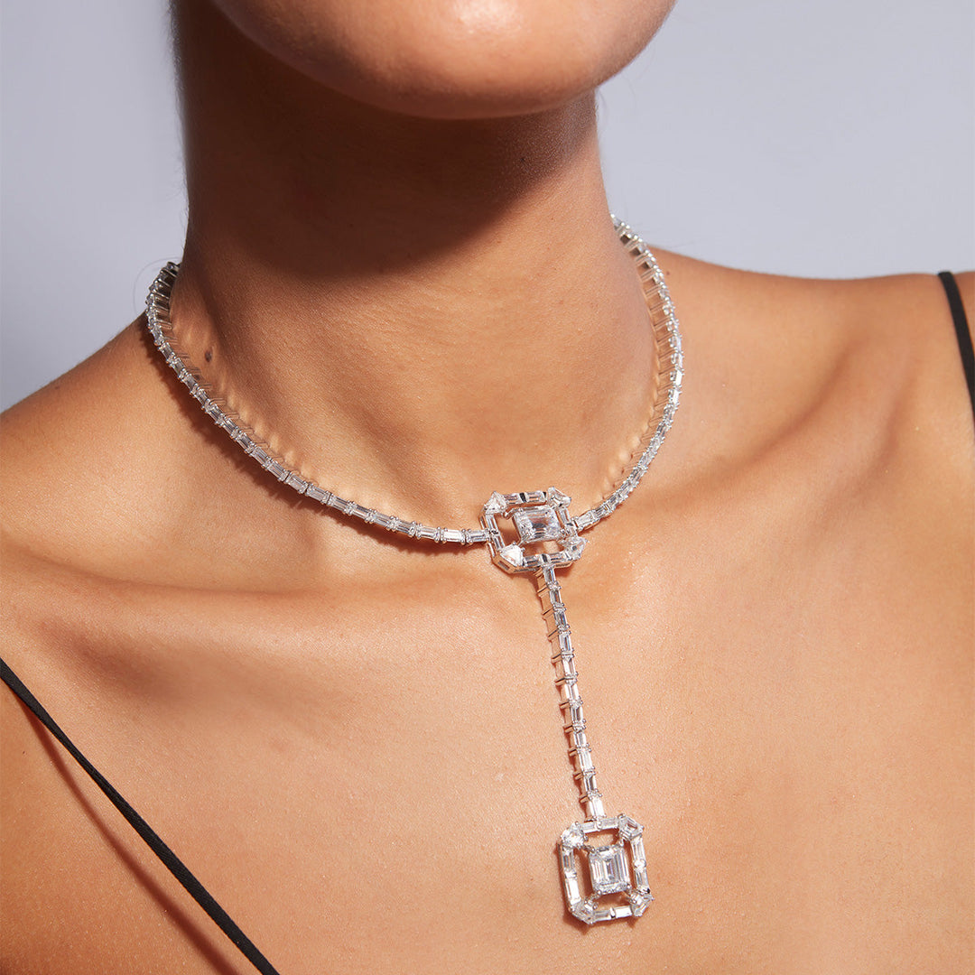 Louvre 925 Silver Octa T-Shape Necklace - Isharya | Modern Indian Jewelry