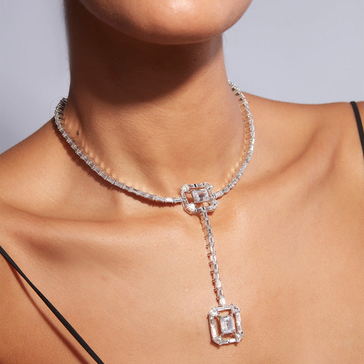 Louvre 925 Silver Octa T-Shape Necklace - Isharya | Modern Indian Jewelry