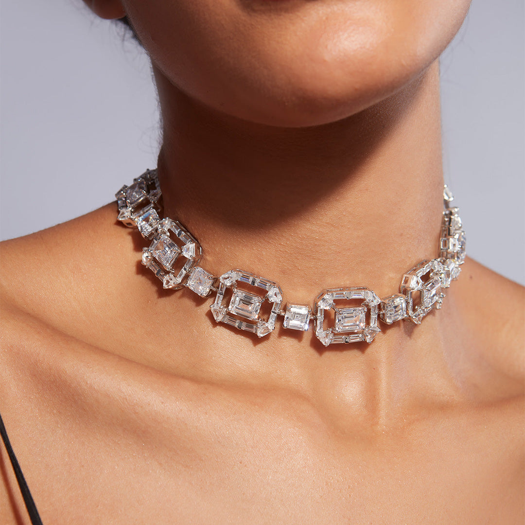 Louvre 925 Silver Octa Rève Crystal Choker - Isharya | Modern Indian Jewelry