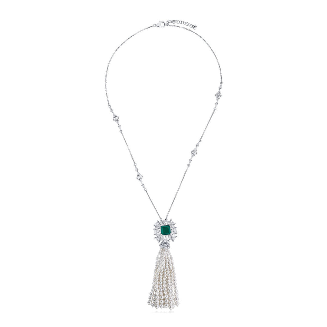 Provence 925 Silver Startburst Pearl Tassel Necklace - Isharya | Modern Indian Jewelry