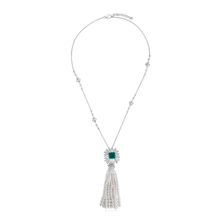 Provence 925 Silver Startburst Pearl Tassel Necklace - Isharya | Modern Indian Jewelry