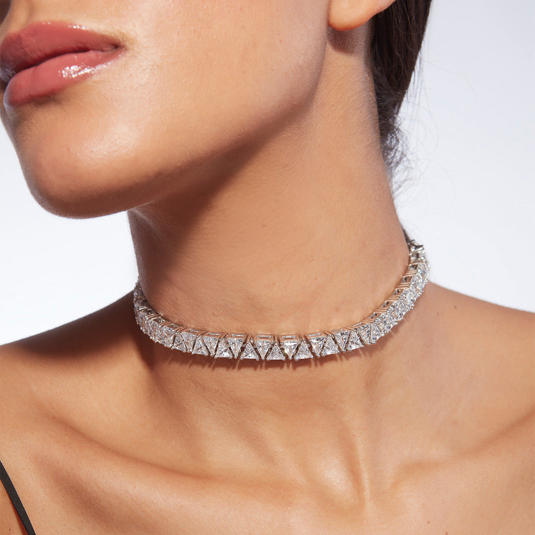Louvre 925 Silver Mini Rève Crystal Tennis Choker - Isharya | Modern Indian Jewelry