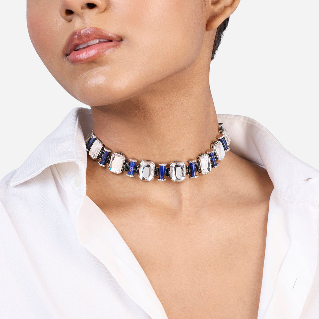 Digital Blue Crystal Choker