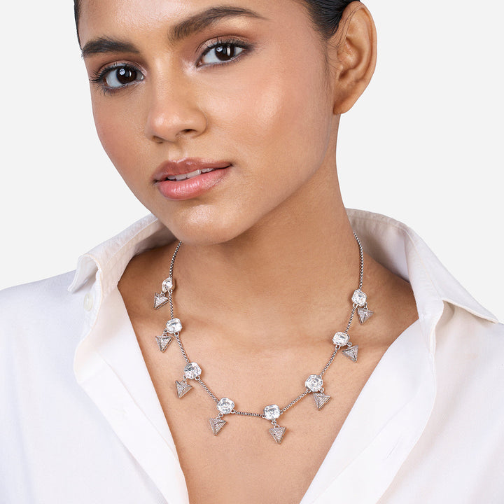 Chrome Pyramid Crystal Necklace