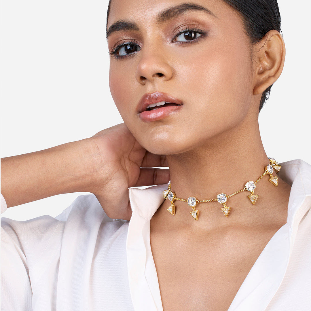 Gold Moss Pyramid Crystal Necklace