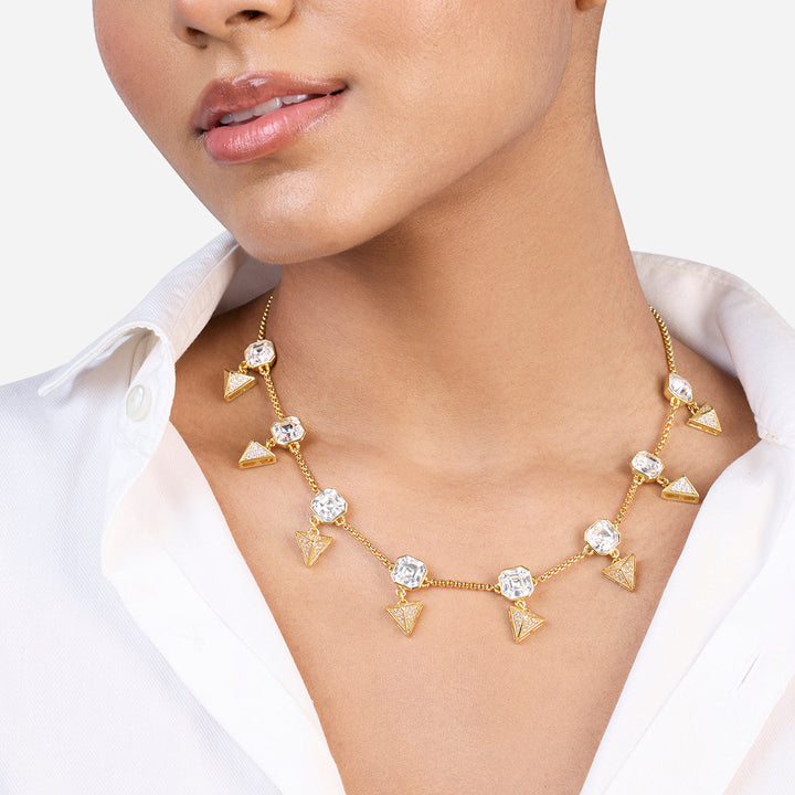 Gold Moss Pyramid Crystal Necklace