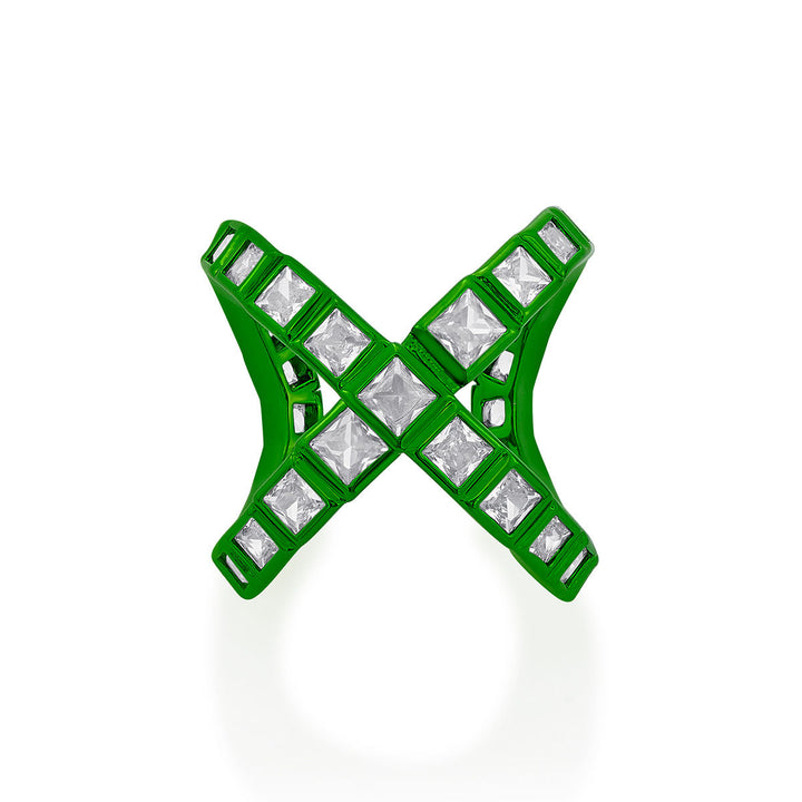 Parakeet Green Cross Ring - Isharya | Modern Indian Jewelry