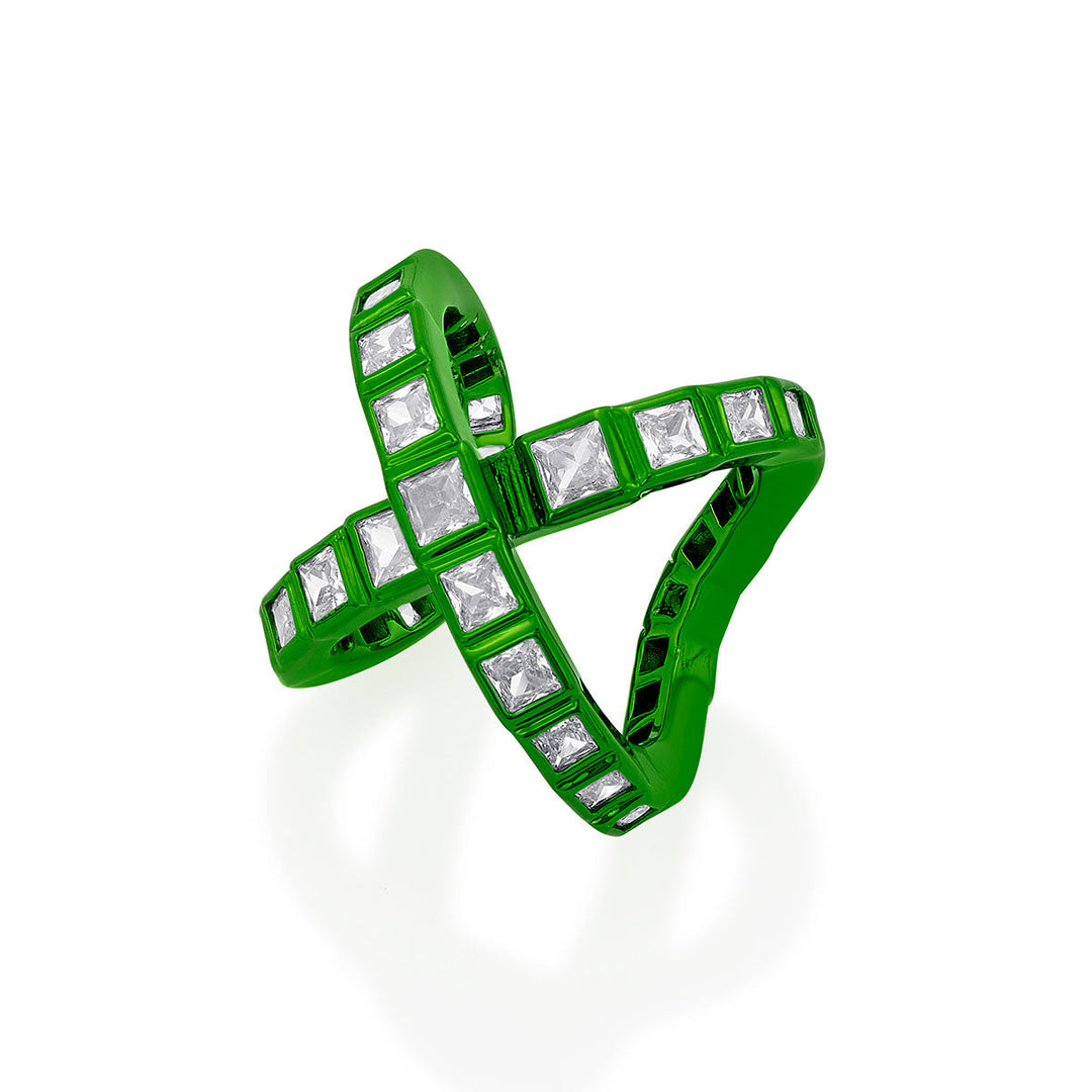 Parakeet Green Cross Ring - Isharya | Modern Indian Jewelry
