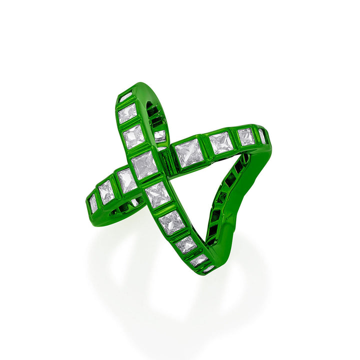 Parakeet Green Cross Ring - Isharya | Modern Indian Jewelry