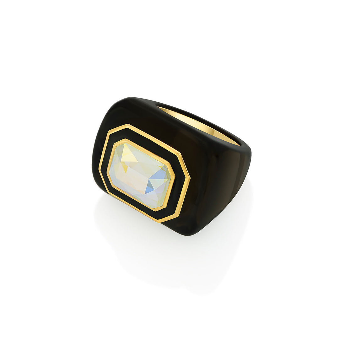 Meraki Black Enamel Resin Ring - Isharya | Modern Indian Jewelry