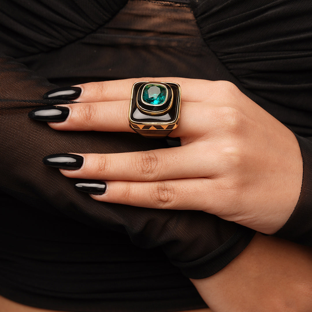 B-dazzle Green Crystal Resin Ring