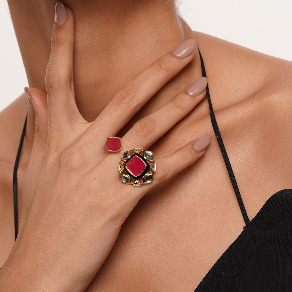 Begum Haute Pink Duplet Ring - Isharya | Modern Indian Jewelry