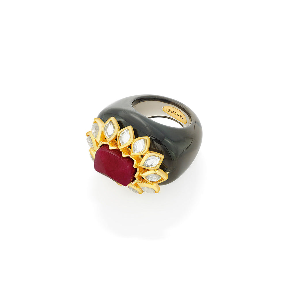 Begum Haute Pink Resin Ring - Isharya | Modern Indian Jewelry