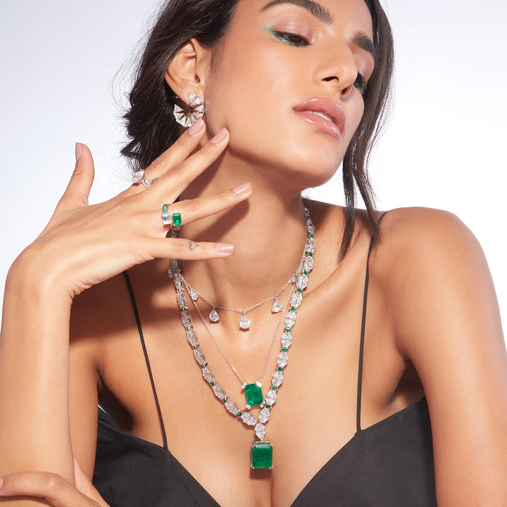 Provence 925 Silver Emerald Hydro Ring - Isharya | Modern Indian Jewelry