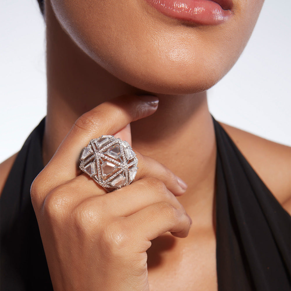 Bahamas 925 Silver Dome Ring - Isharya | Modern Indian Jewelry