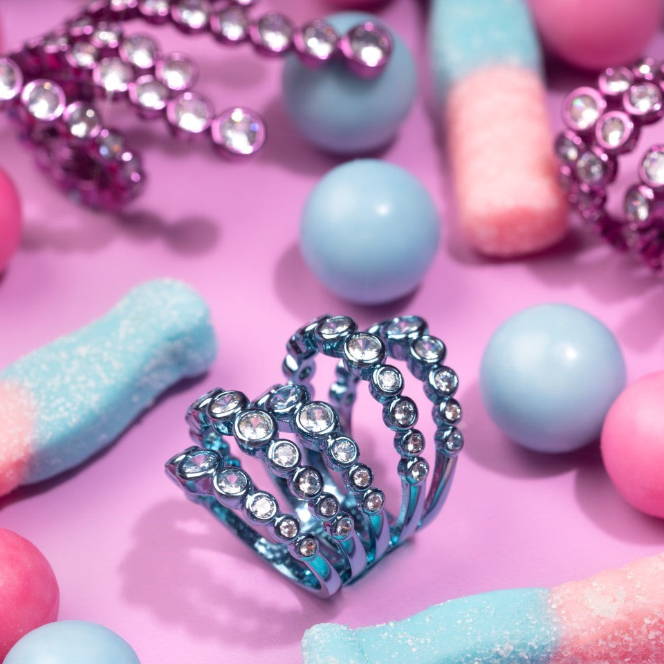 Aqua Blue  Quintuple Ring - Isharya | Modern Indian Jewelry