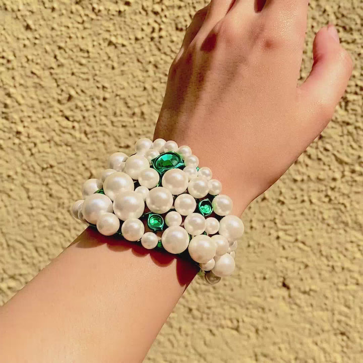 Zeenat Green Quartz Pearl Cuff