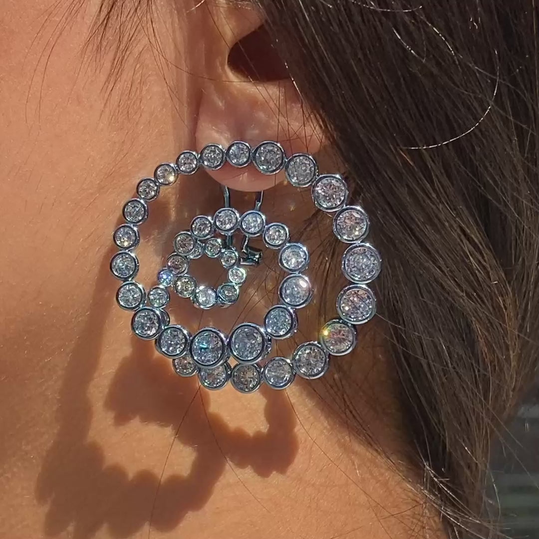 Aqua Blue Statement Swirl Hoop Earrings