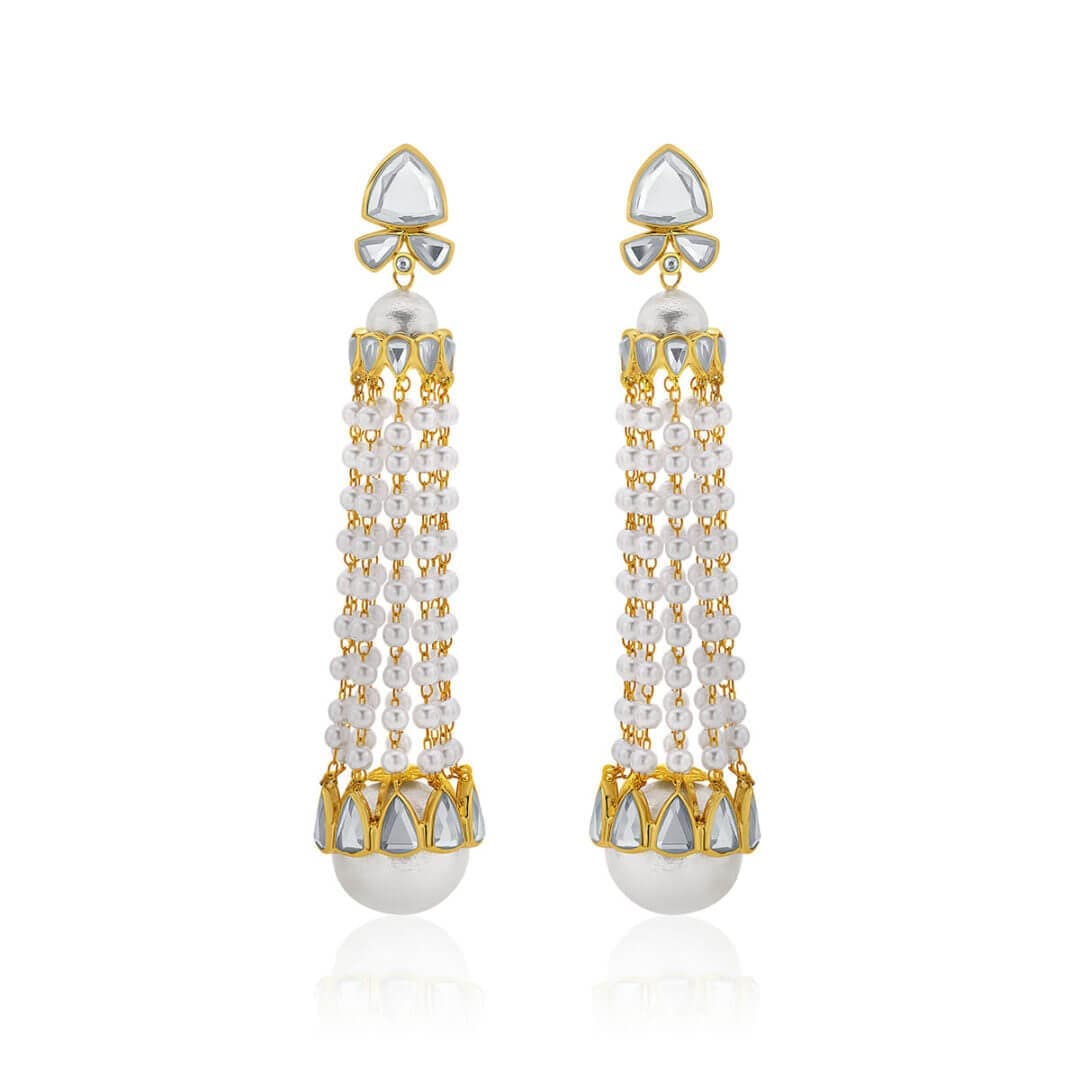 Ada Mirror & Pearl Jhoomar Earrings - Isharya | Modern Indian Jewelry