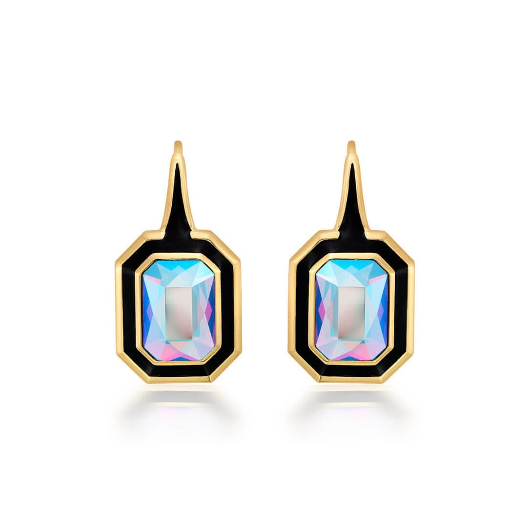 Amour Black Enamel Two Stone Earrings - Isharya | Modern Indian Jewelry