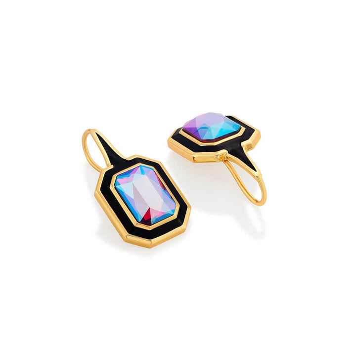 Amour Black Enamel Two Stone Earrings - Isharya | Modern Indian Jewelry
