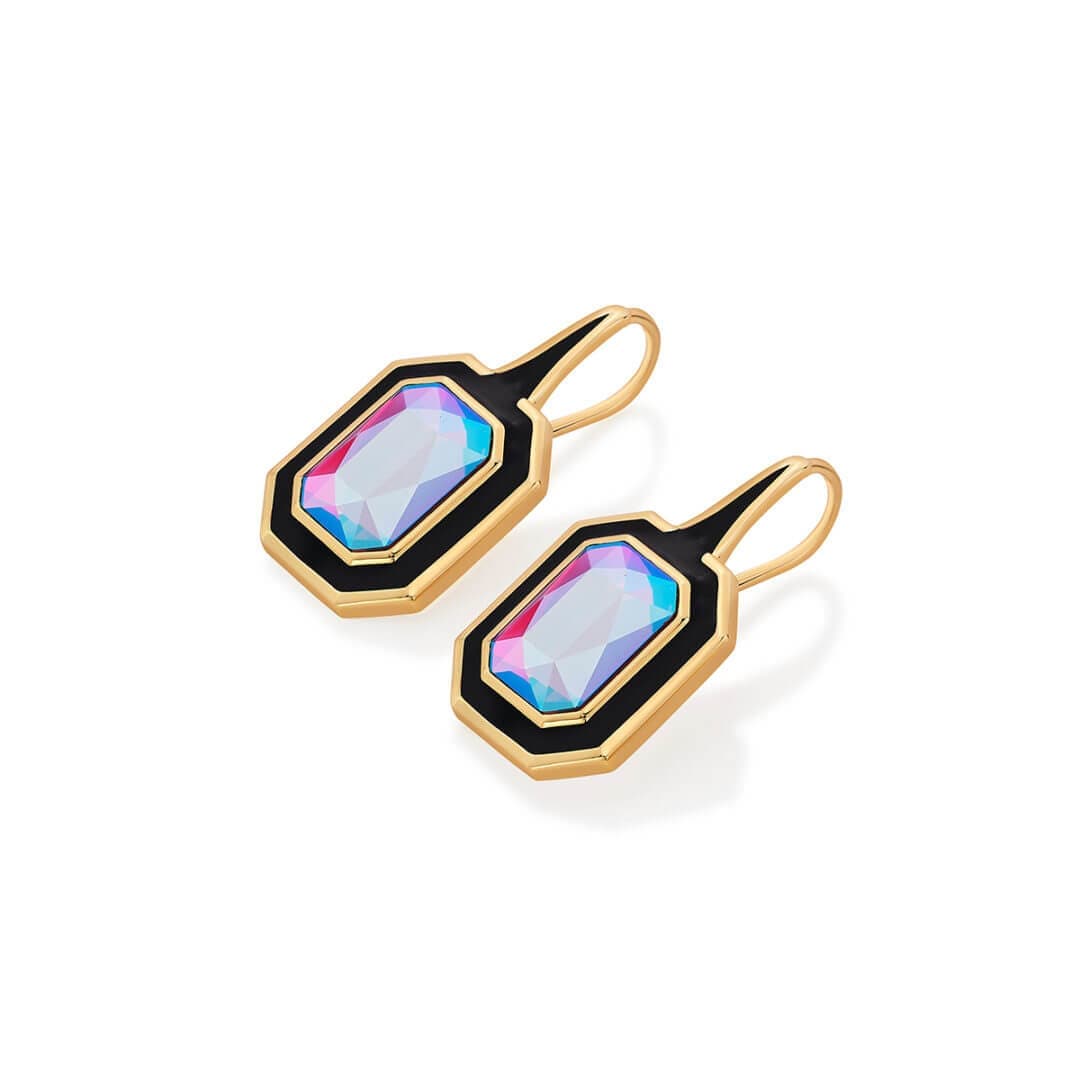 Amour Black Enamel Two Stone Earrings - Isharya | Modern Indian Jewelry