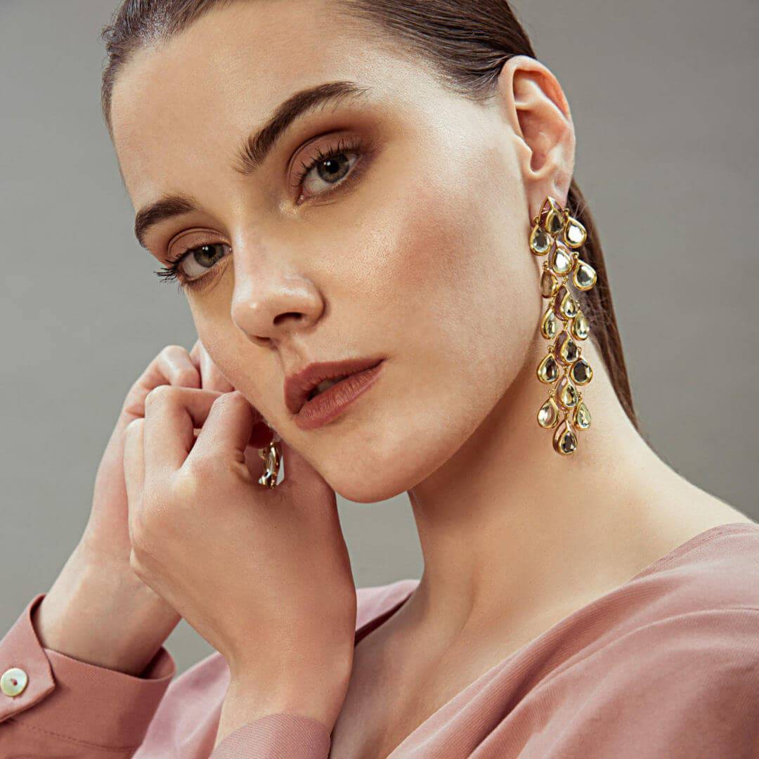 Ayaana Resin & Mirror Cascading Earrings - Isharya | Modern Indian Jewelry