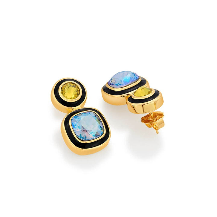 Belle Black Enamel Two Stone Earrings - Isharya | Modern Indian Jewelry
