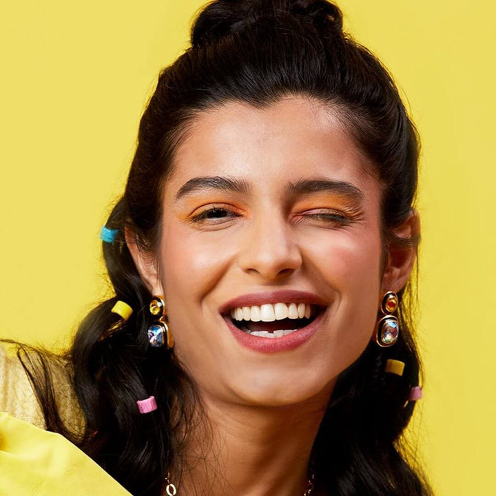 Belle Black Enamel Two Stone Earrings - Isharya | Modern Indian Jewelry