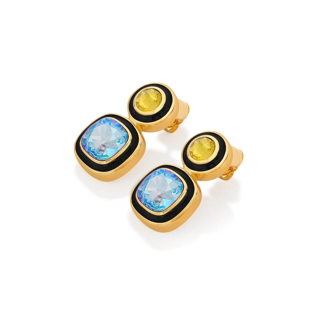Belle Black Enamel Two Stone Earrings - Isharya | Modern Indian Jewelry