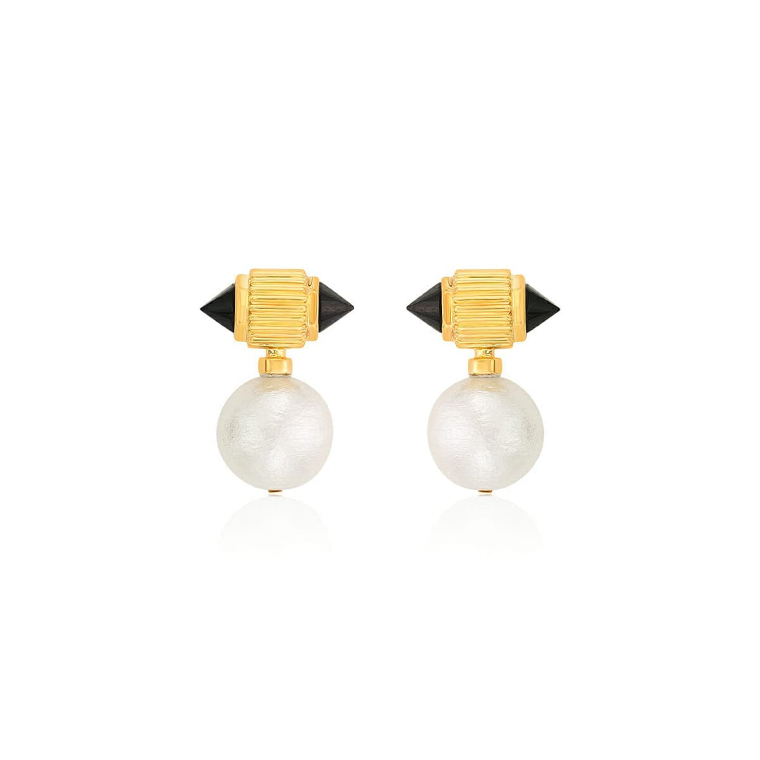 Black Onyx Ribbed Pearl Drop Earrings - Isharya | Modern Indian Jewelry