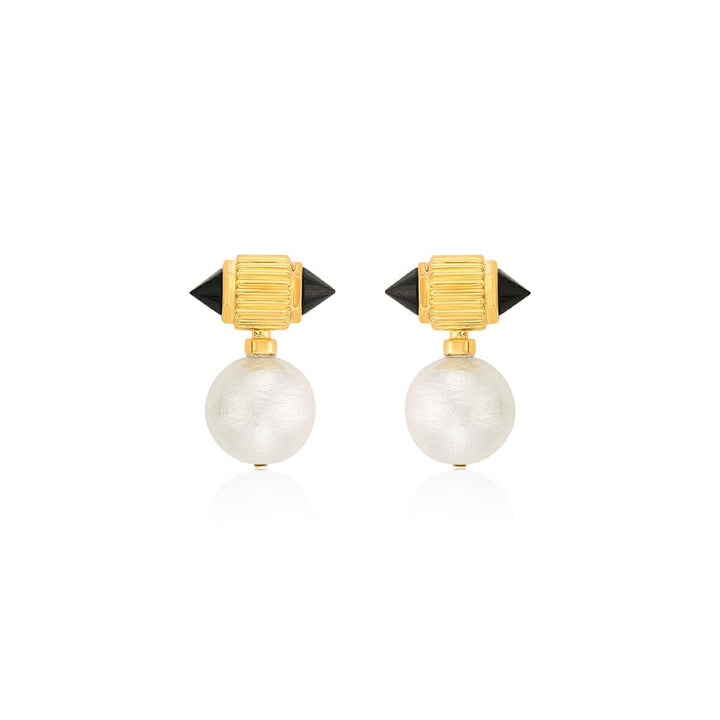 Black Onyx Ribbed Pearl Drop Earrings - Isharya | Modern Indian Jewelry