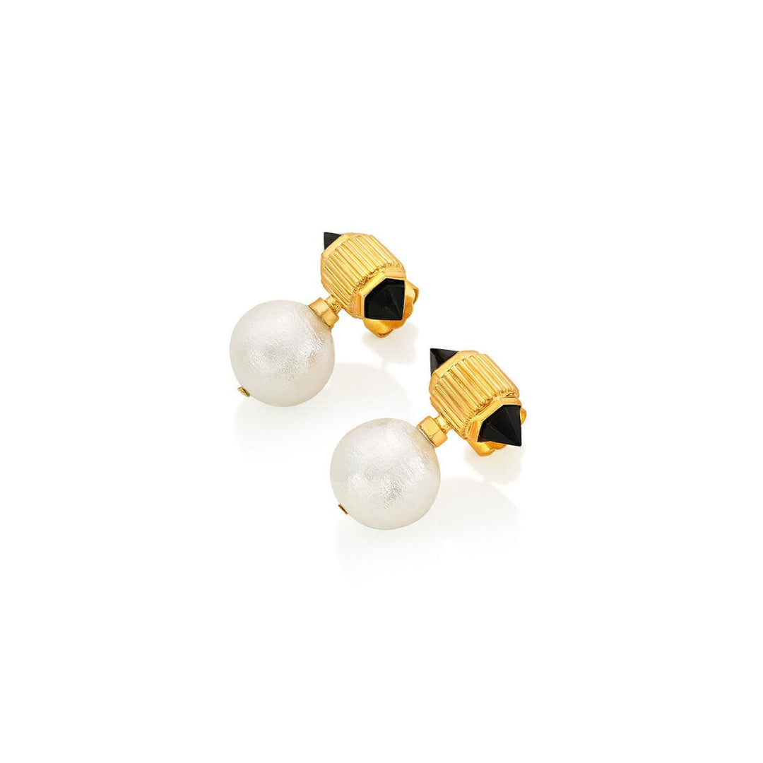 Black Onyx Ribbed Pearl Drop Earrings - Isharya | Modern Indian Jewelry
